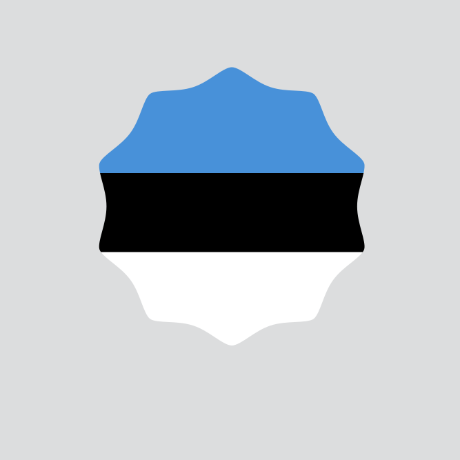 Estonian flag in a decorative emblem on gray background