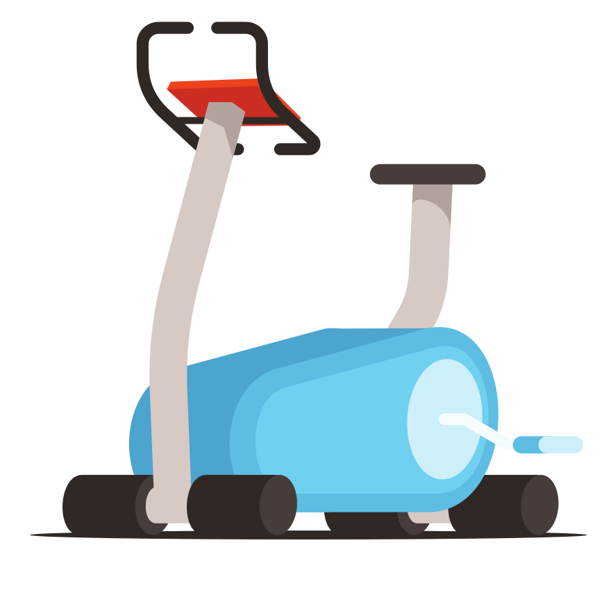 A blue stationary exercise bike on a white background.