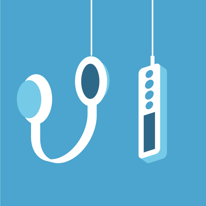 파란색 배경에 두 개의 의료 기기