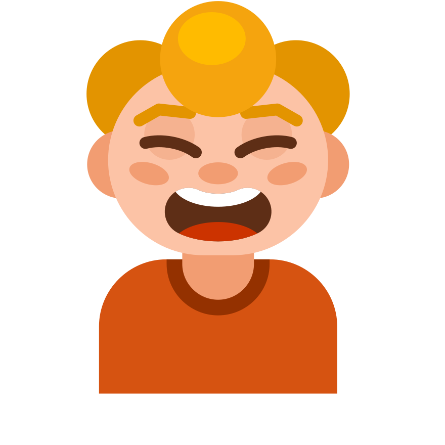 Un ragazzo dei cartoni animati con i capelli biondi che rideva di cuore