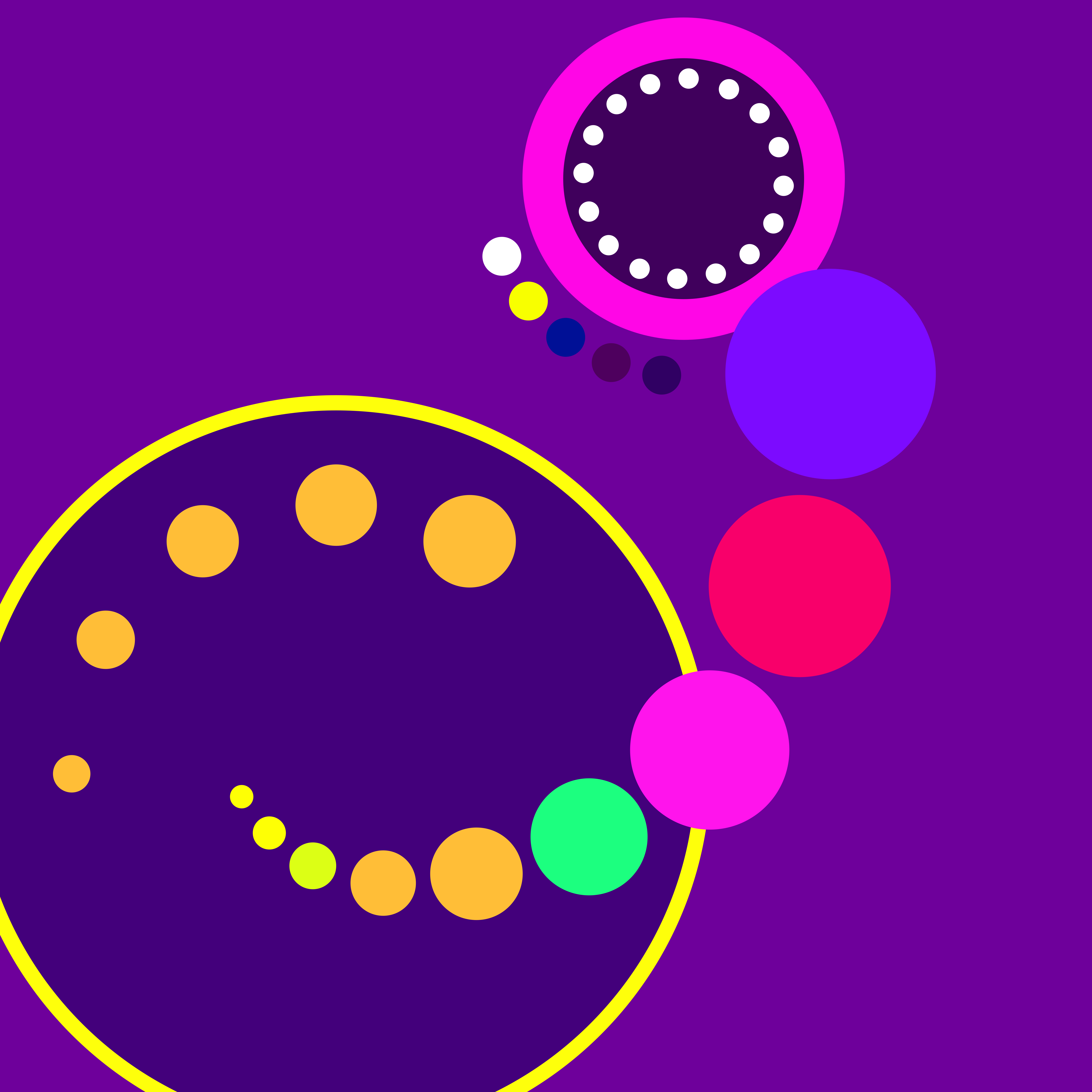 Colorful circles arranged on a purple background
