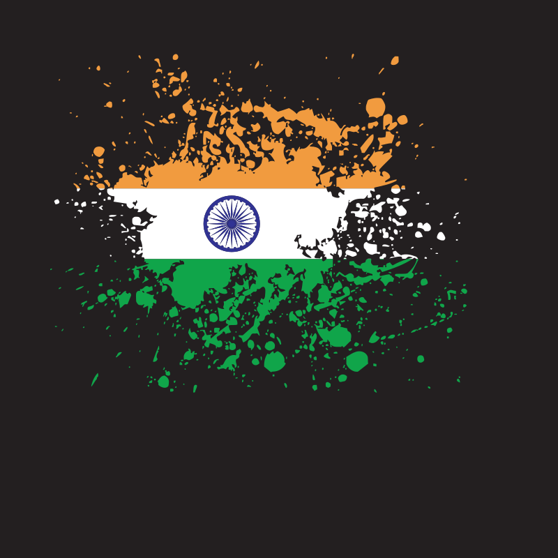 Indian flag with paint splatters on black background
