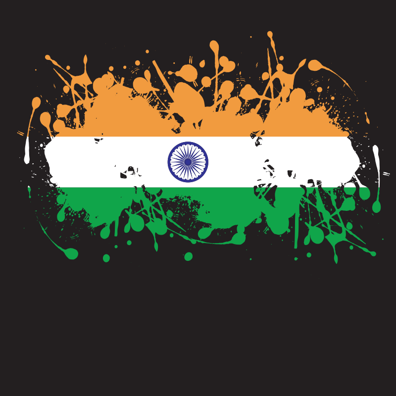 Indian flag with paint splatters on black background