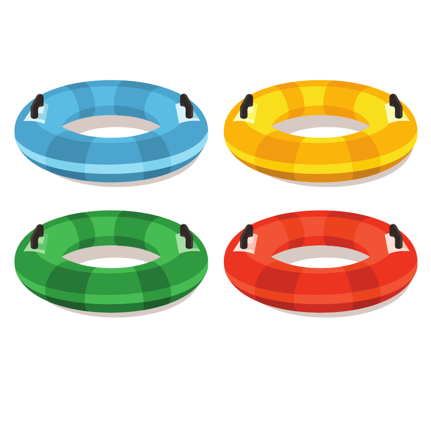 Four colorful inflatable tubes arranged in a grid.