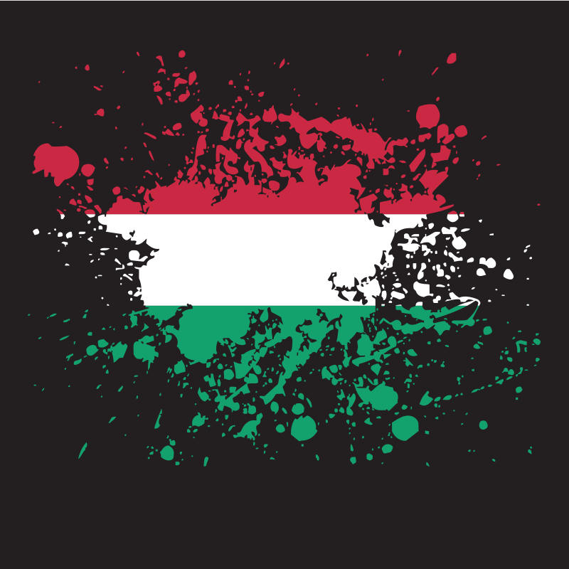 Bandeira húngara com manchas de tinta sobre fundo preto