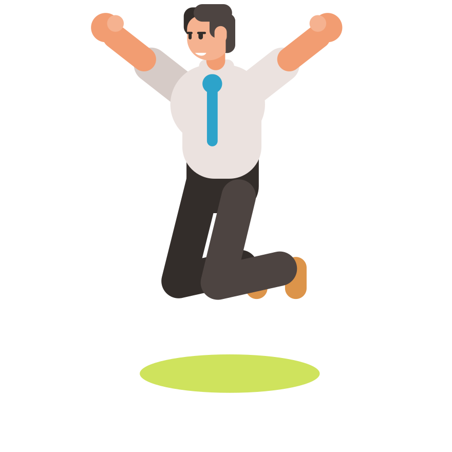 Man in shirt and tie jumping with joy.