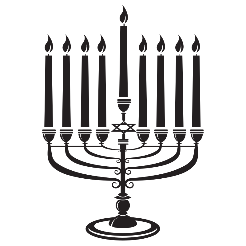 A lit menorah with nine candles