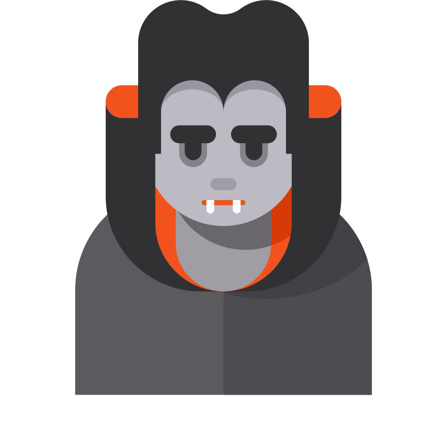 Vampire stylisé avec des crocs et une cape sombre