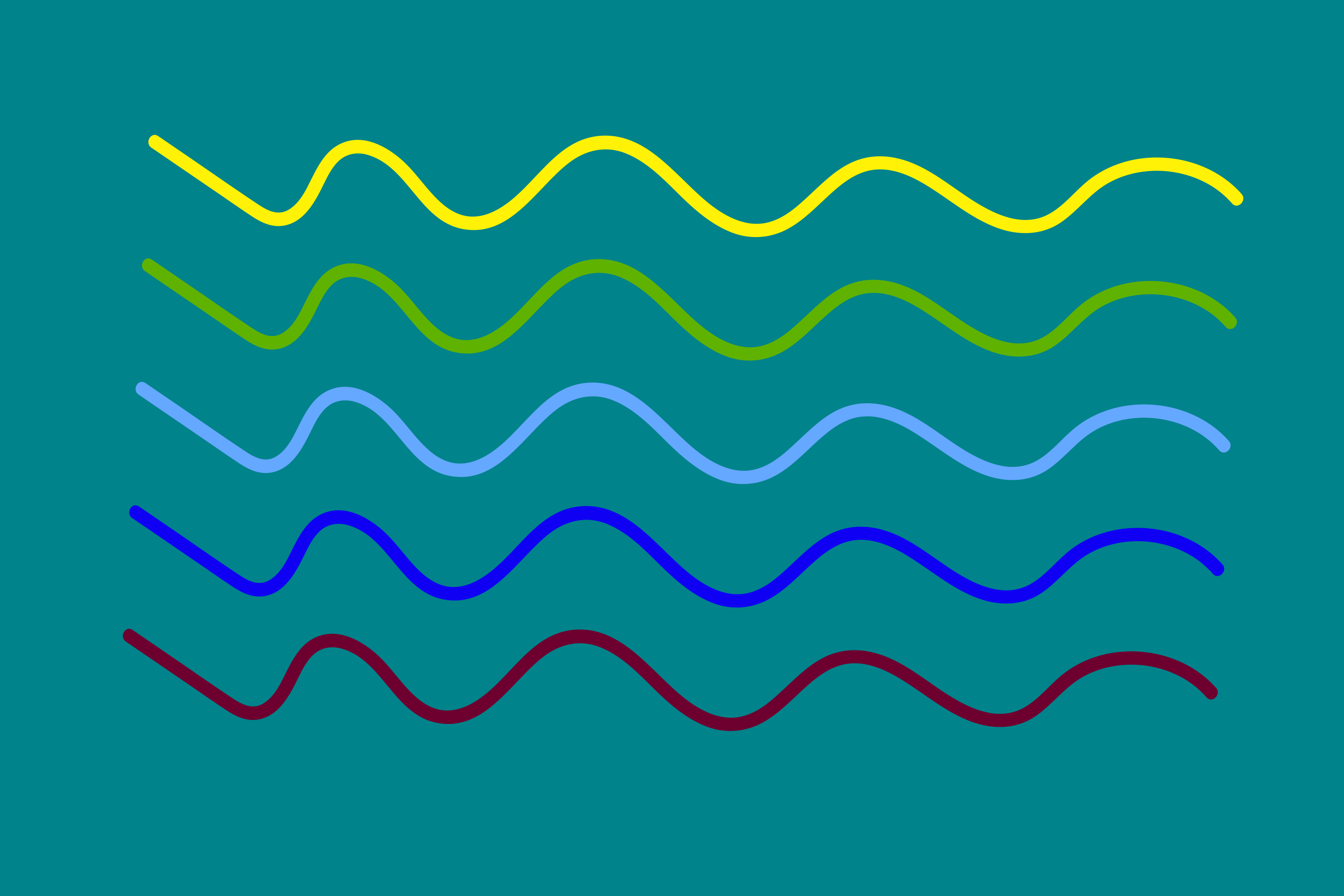 Five colorful wavy lines on teal background
