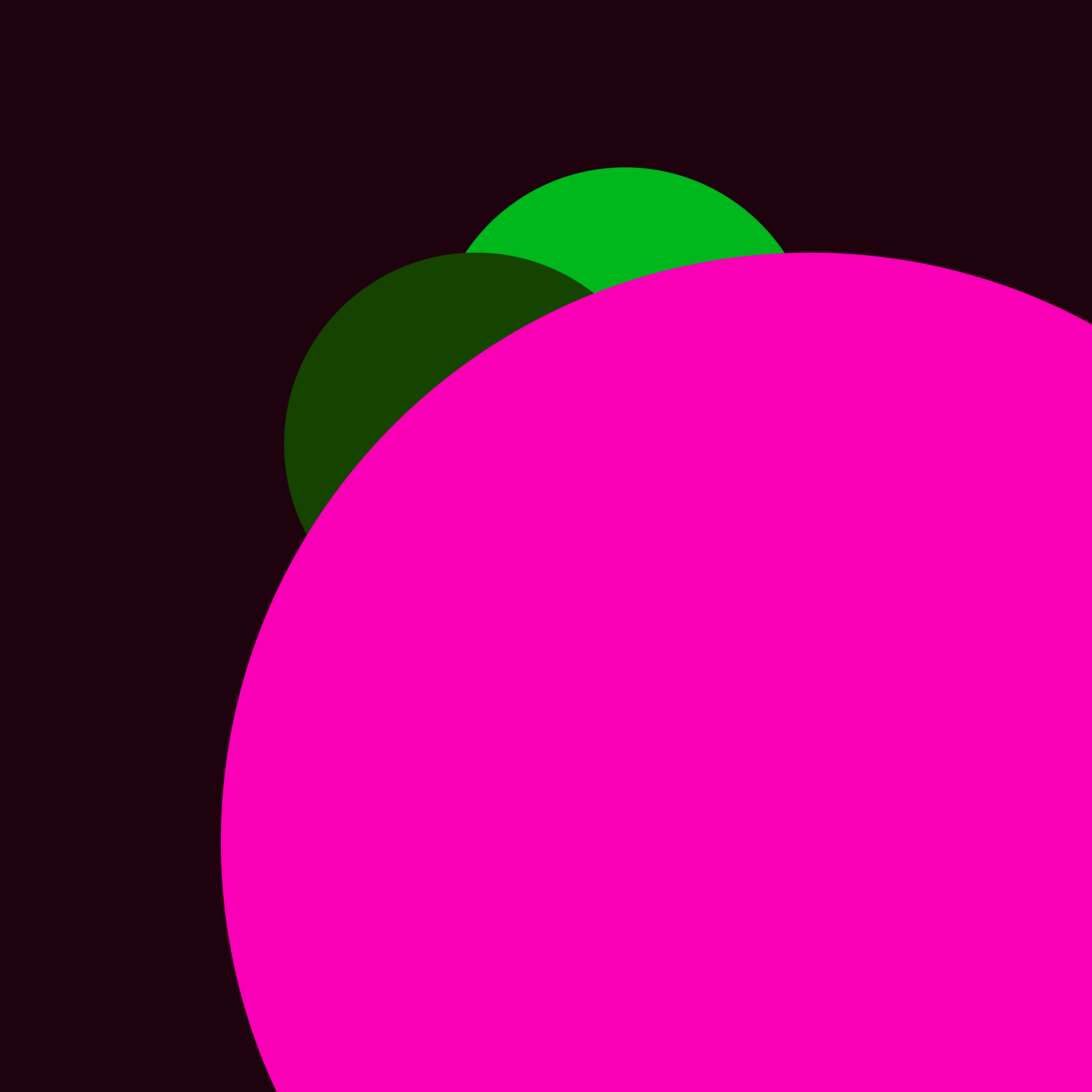 Three colorful circles on dark background.