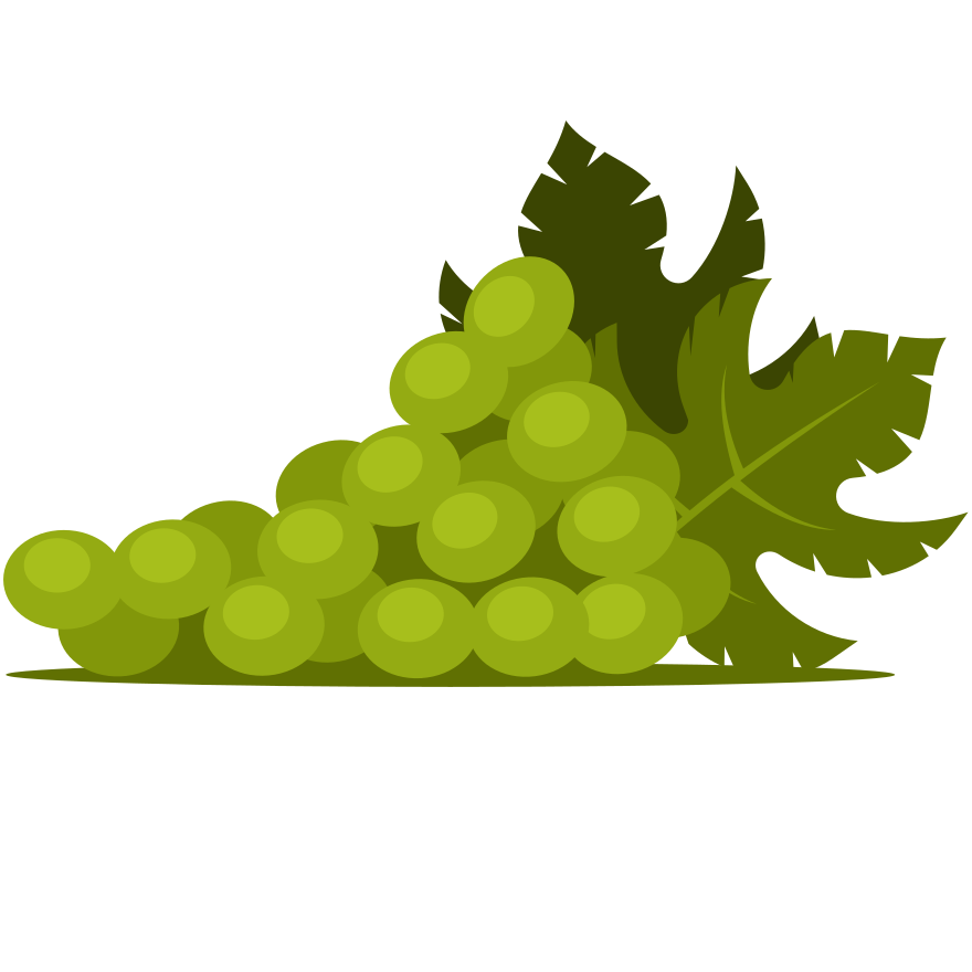 Bunch of green grapes with leaves