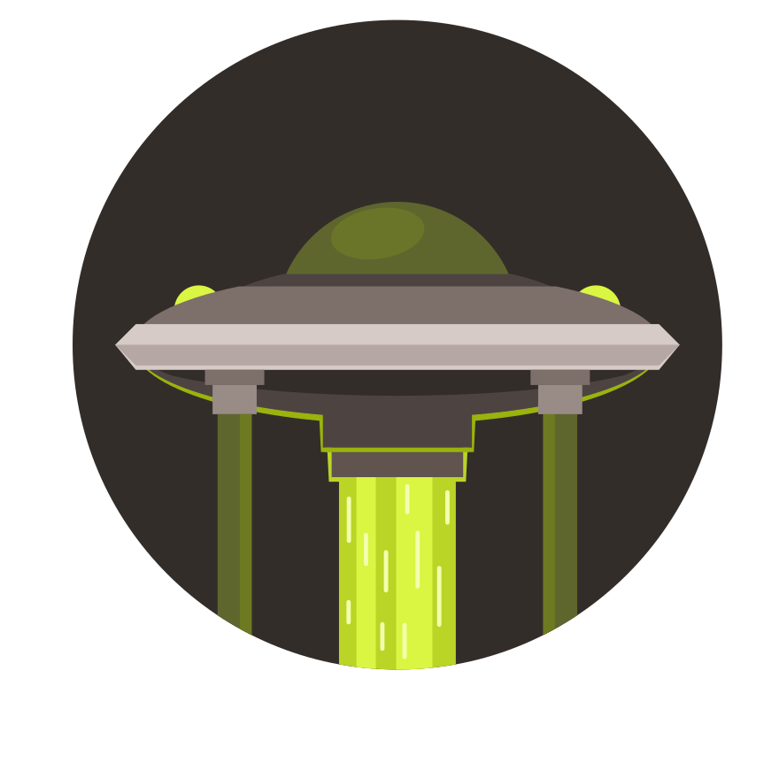 Flying saucer emitting green light beam