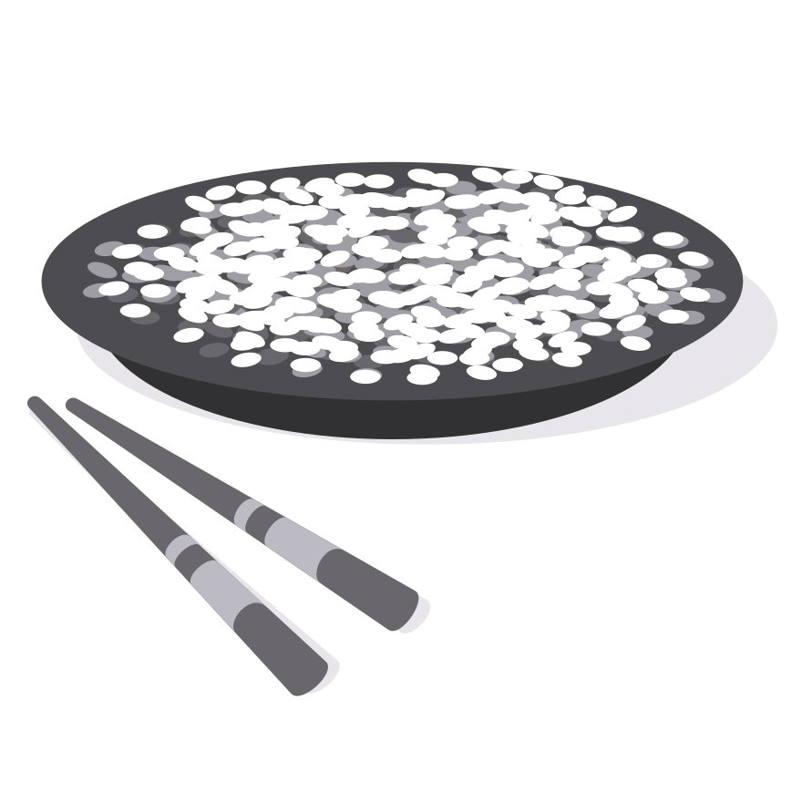 Bowl of white rice with chopsticks