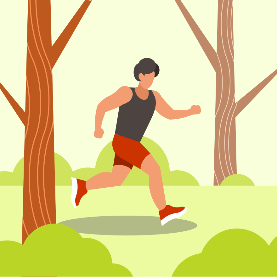 Man running in a park with trees