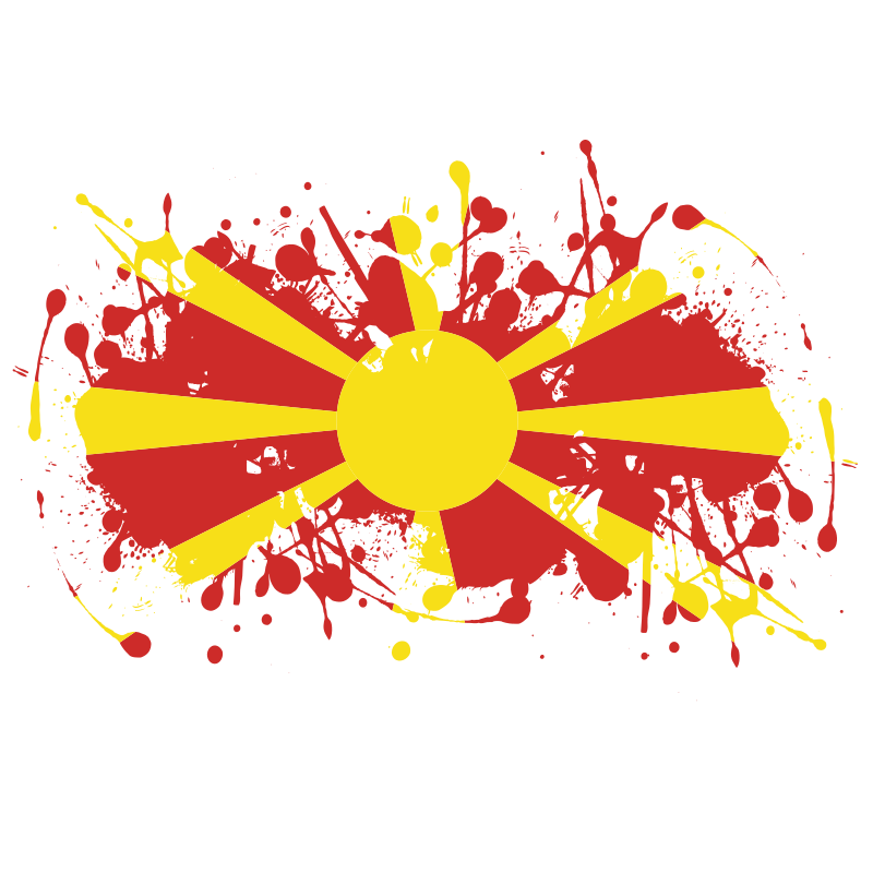 Bandera de Macedonia del Norte con salpicaduras de pintura