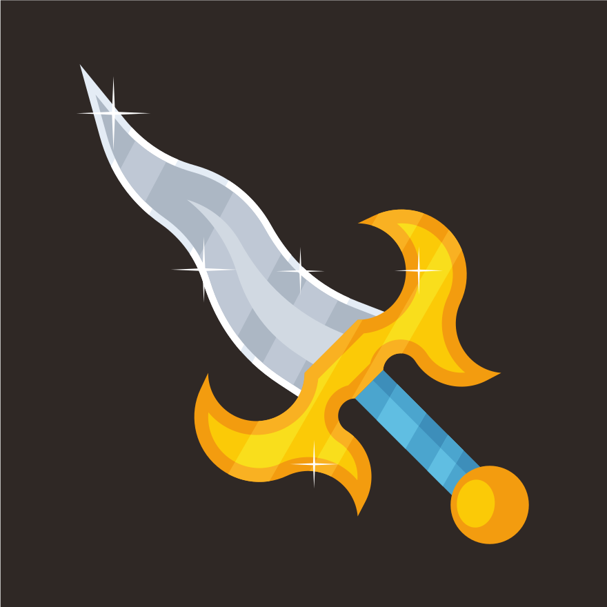 A shiny golden sword with blue handle