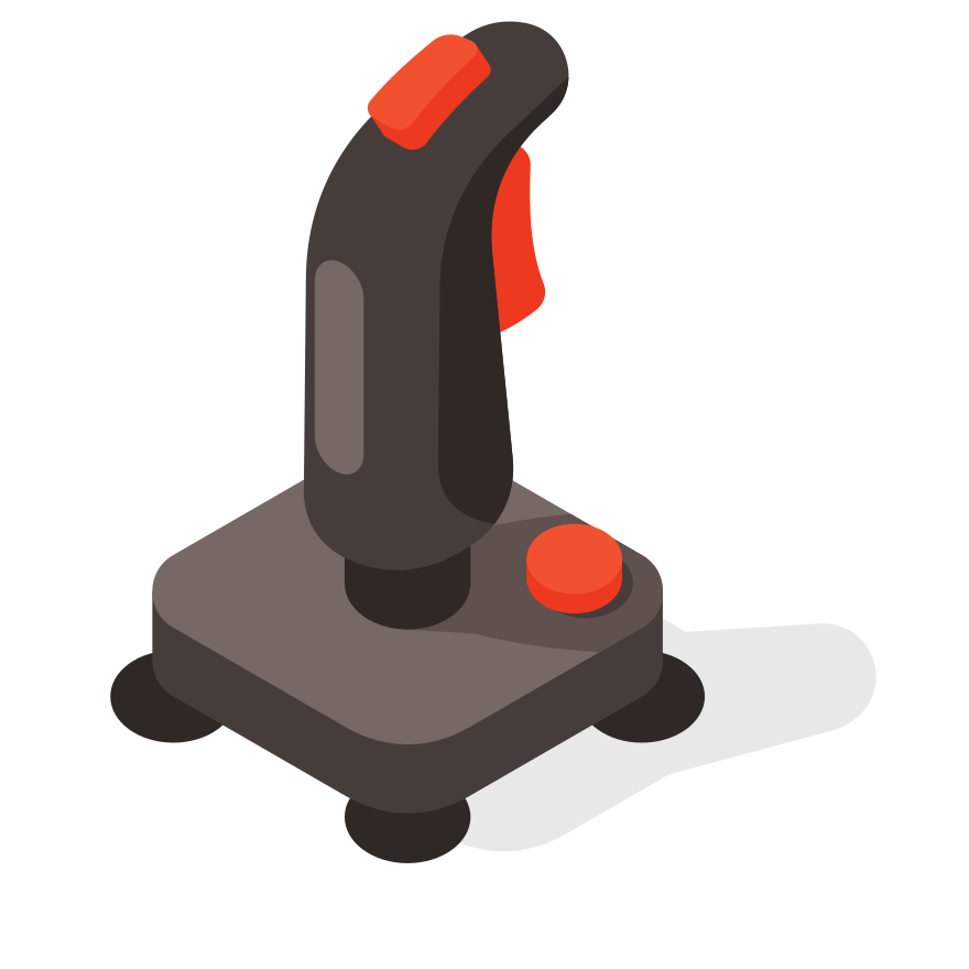 A black and red joystick on a white background