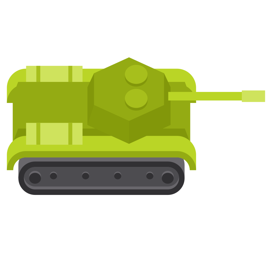 Un char de dessin animé vert avec des chenilles et un canon.