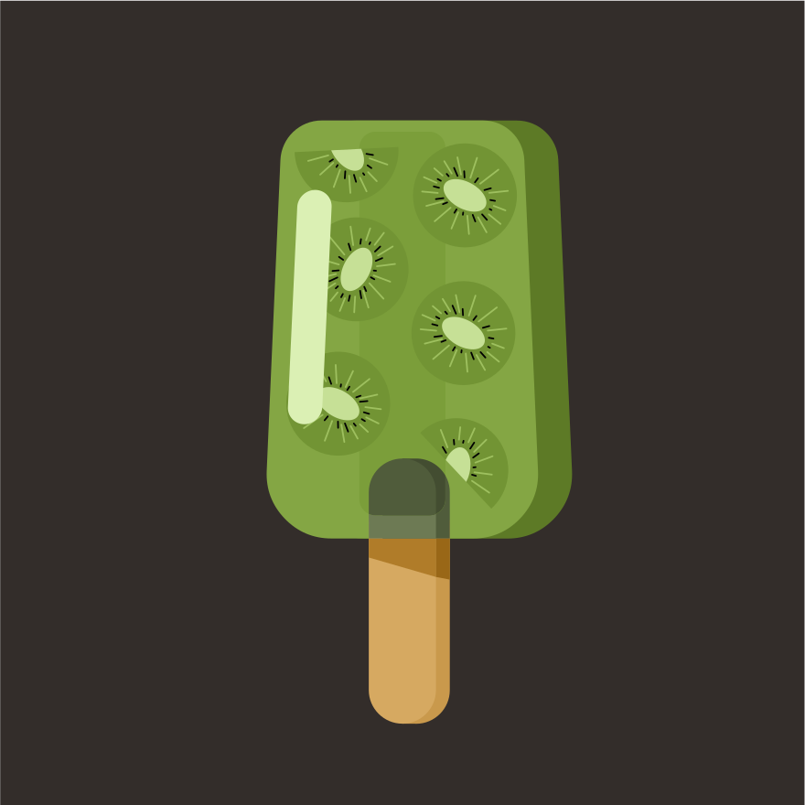 Green popsicle with kiwi slices on dark background