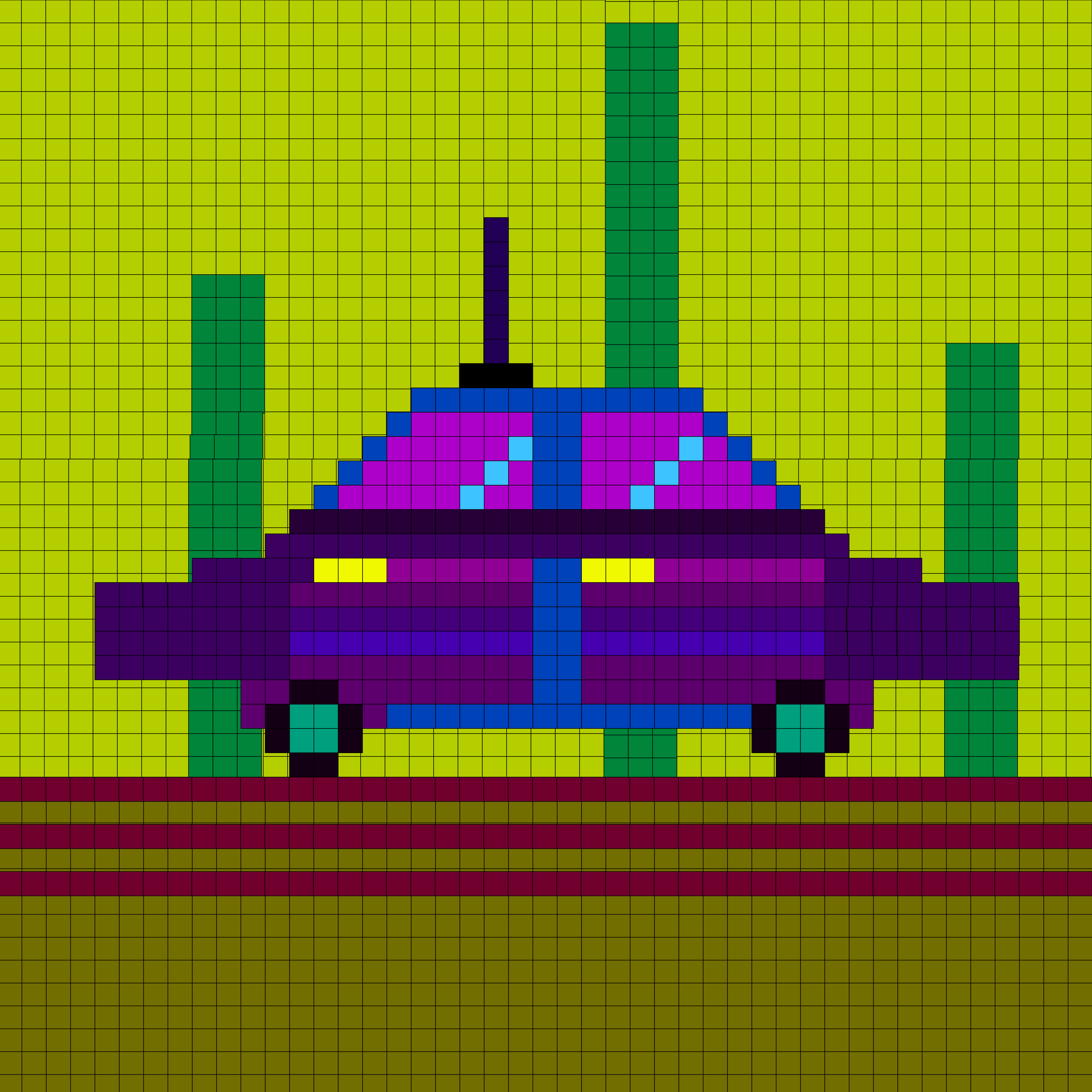 Pixel art purple car on a striped road.