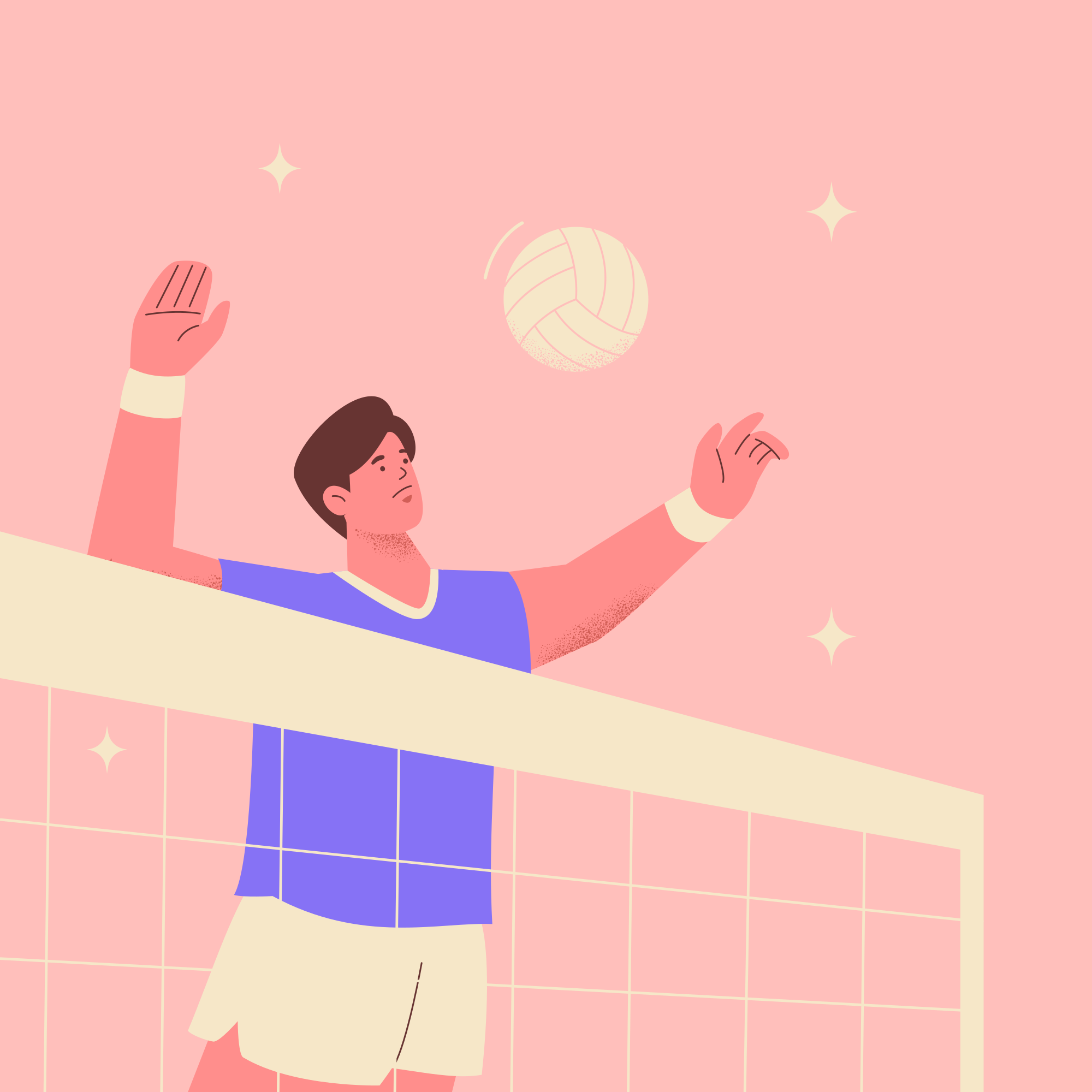 Man playing volleyball over the net
