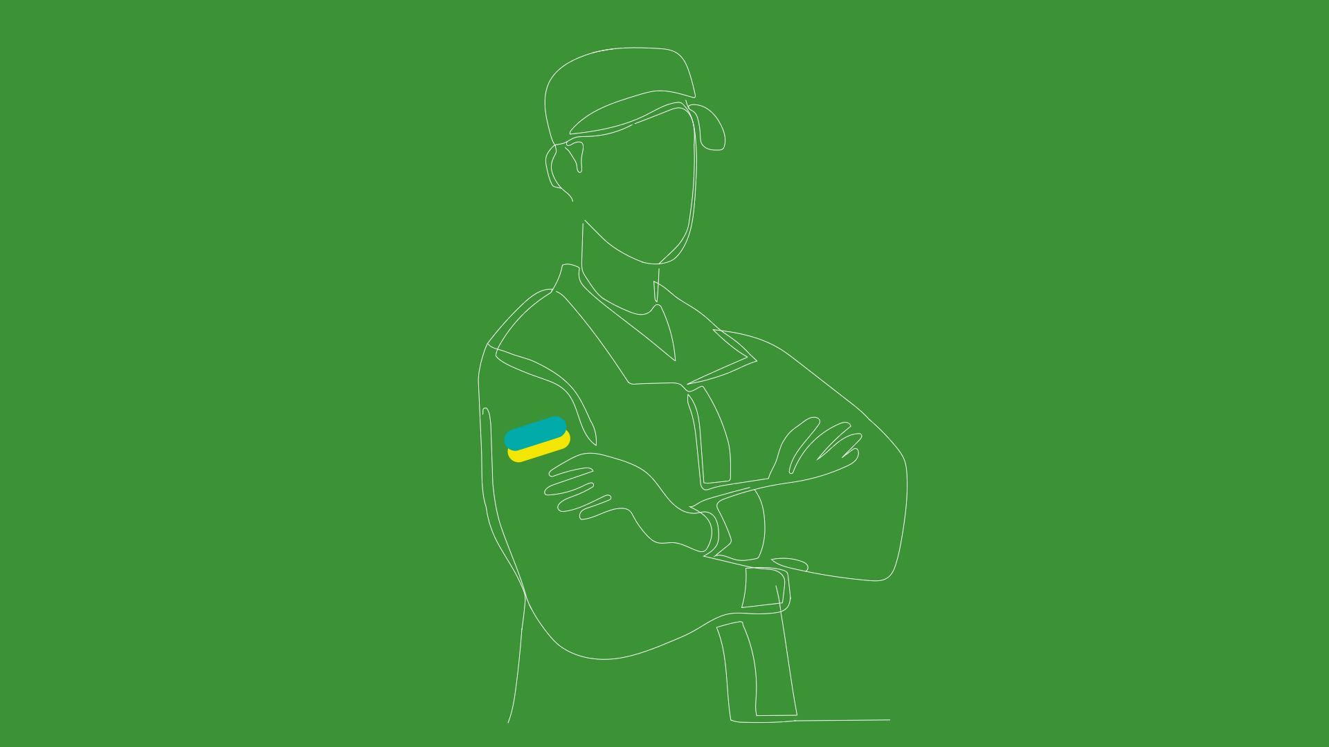 Soldier with ukrainian flag on arm