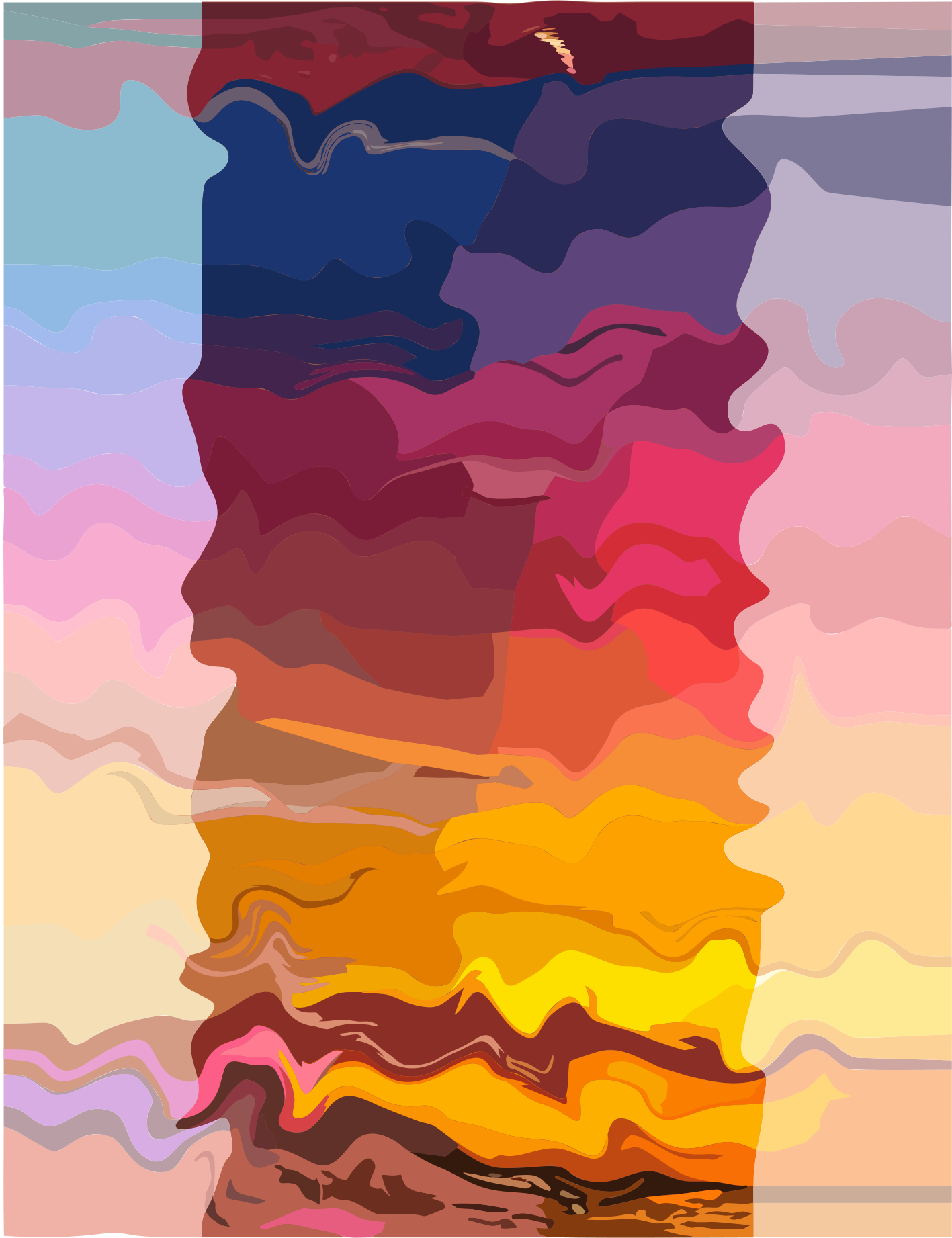Garis bergelombang warna-warni abstrak dengan warna matahari terbenam