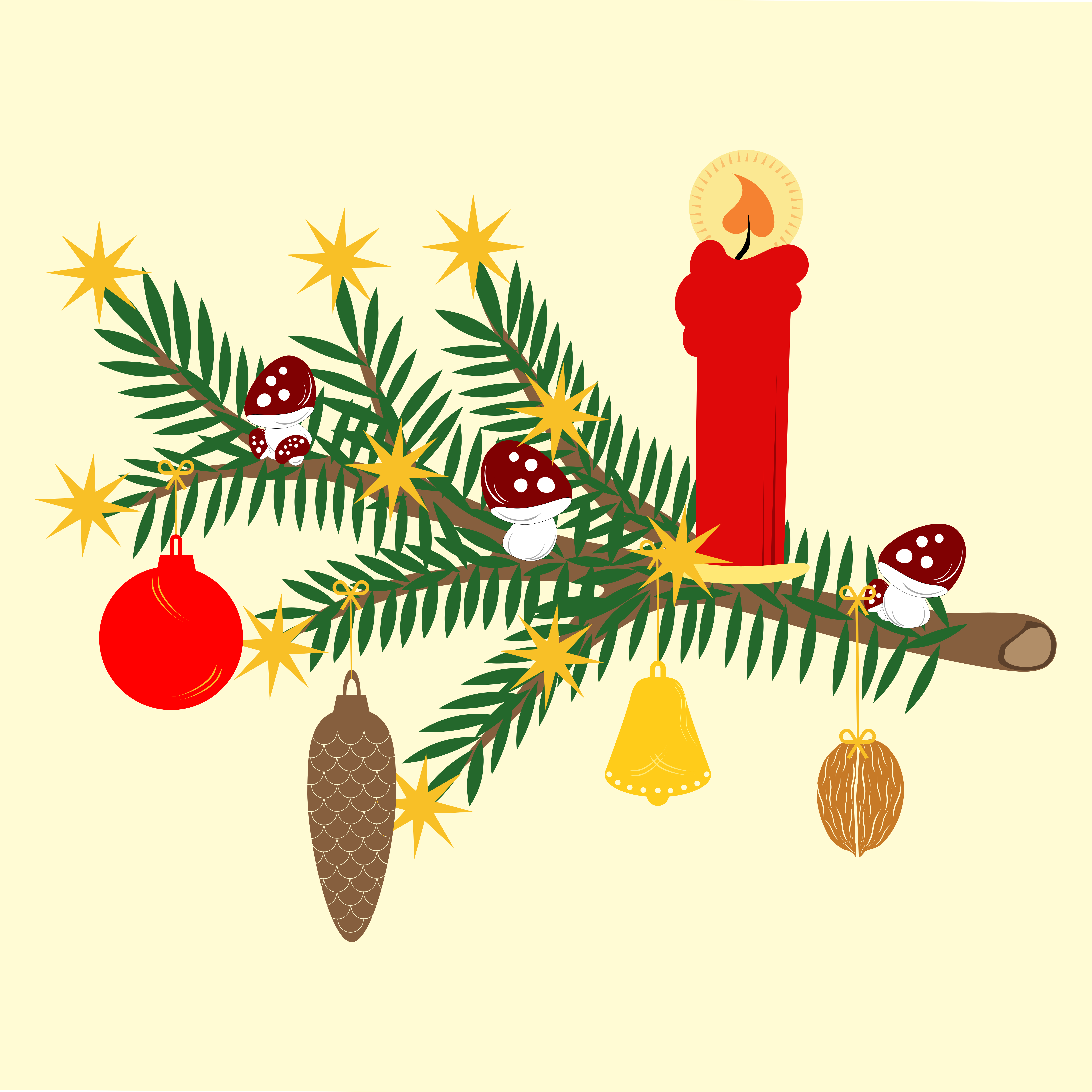 Rama del árbol de Navidad con adornos y vela vector – Imagen de Navidad  gratuita en Unsplash, image size:3000x3000