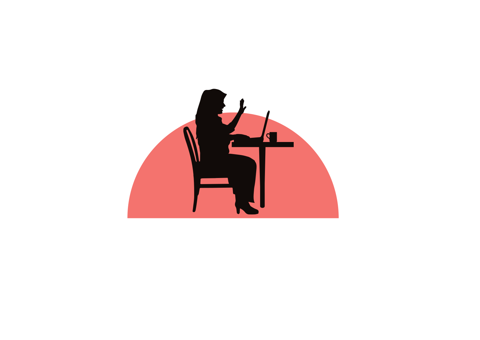 Silhouette of woman working on laptop at desk.