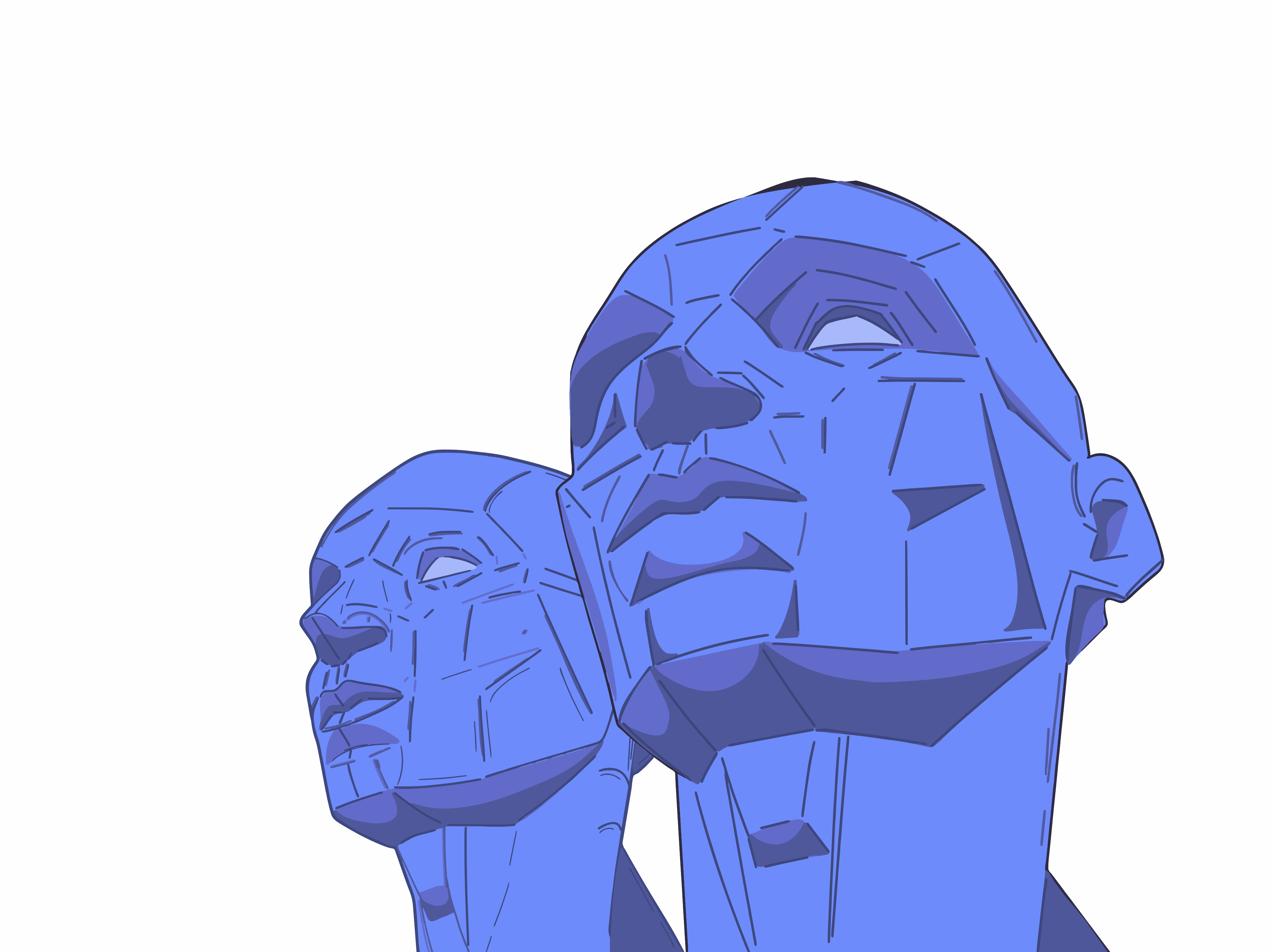 Zwei blaue abstrakte Köpfe vor weißem Hintergrund