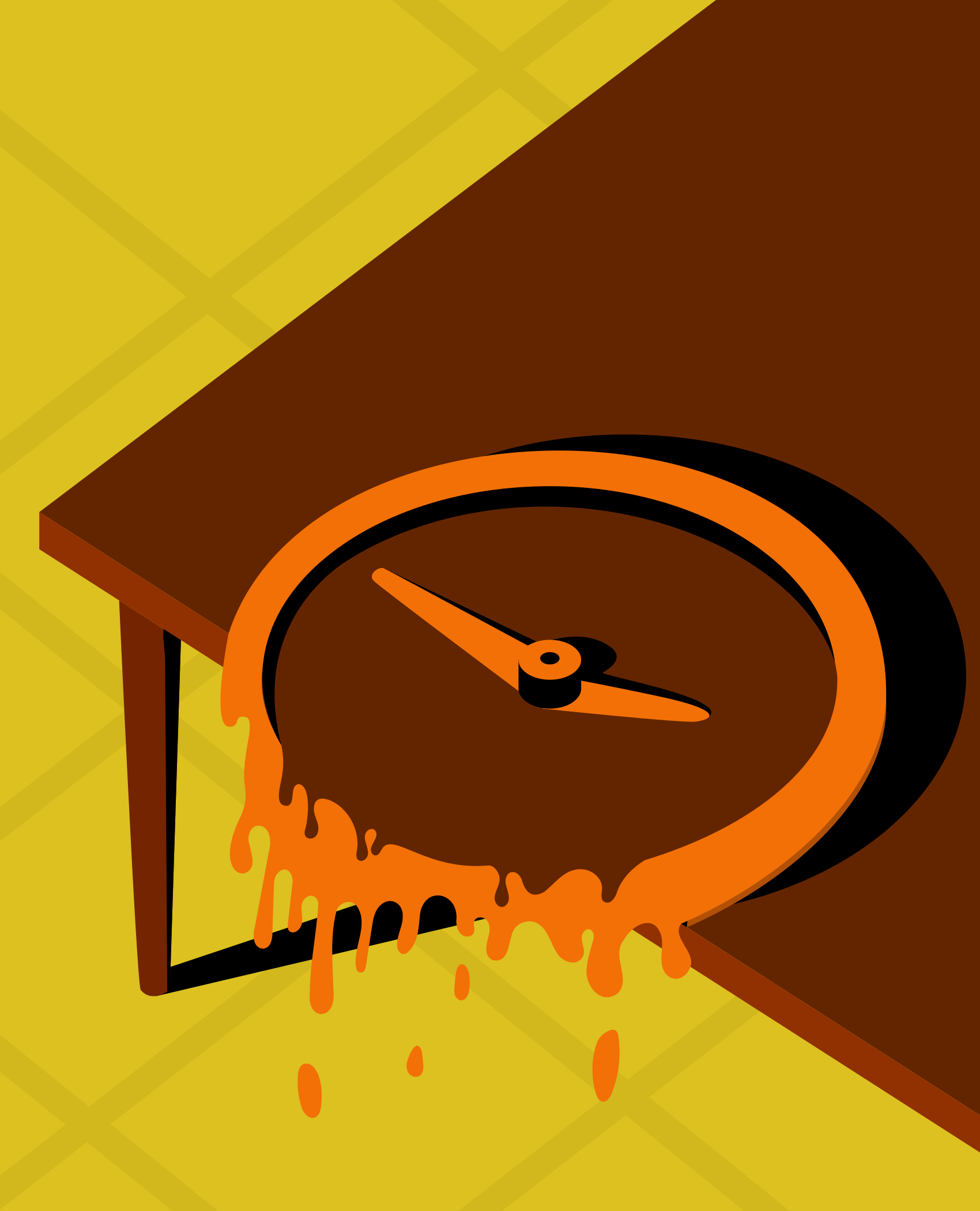 Relógio derretendo de uma mesa marrom