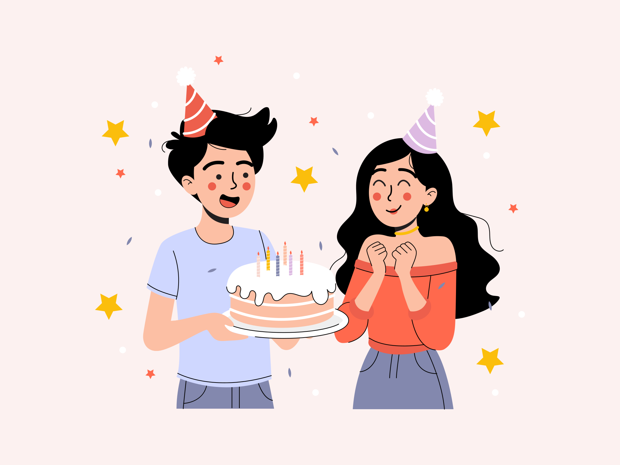 Casal comemorando aniversário com bolo e bolo