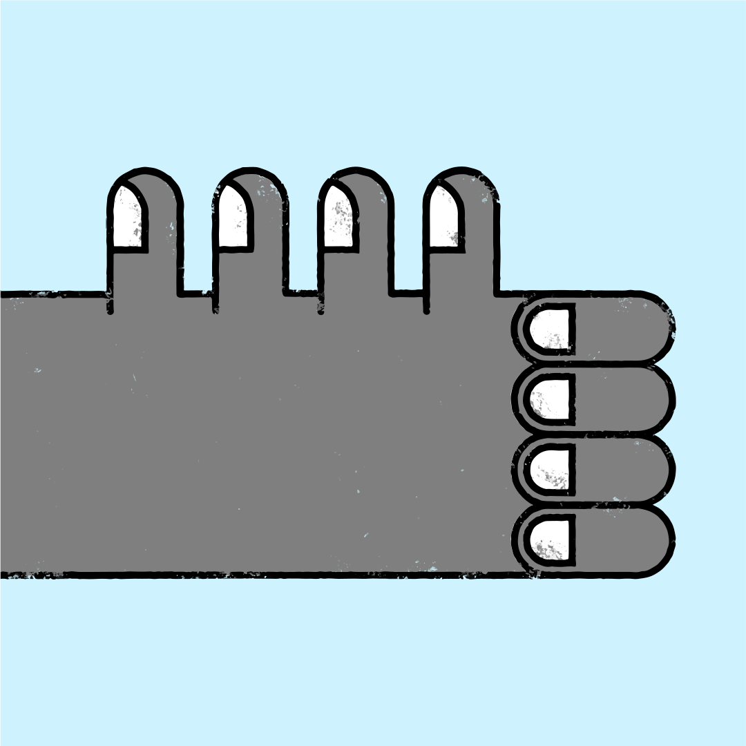 A gray cartoon hand giving a thumbs up