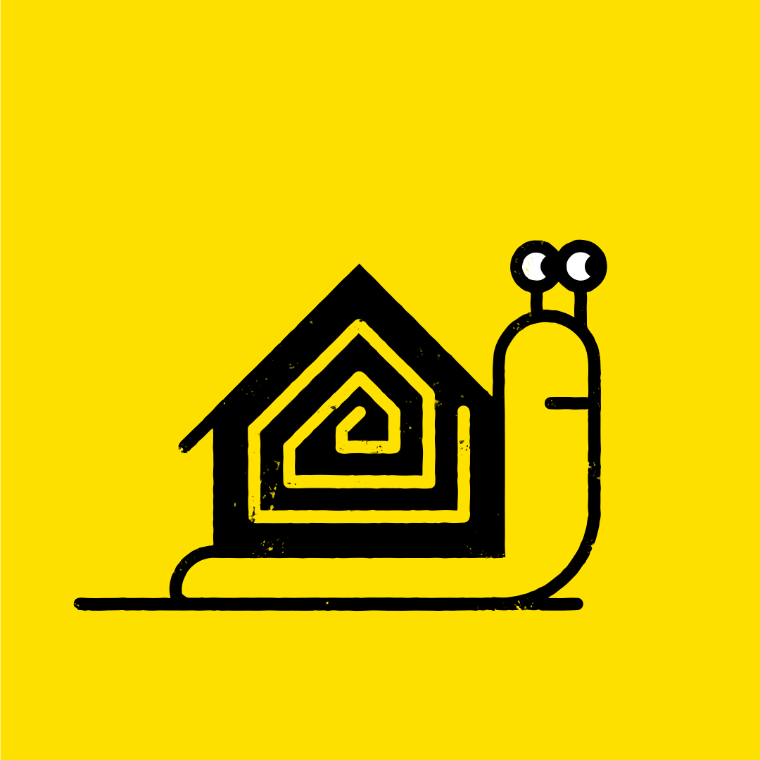 Snail with a house for a shell on yellow