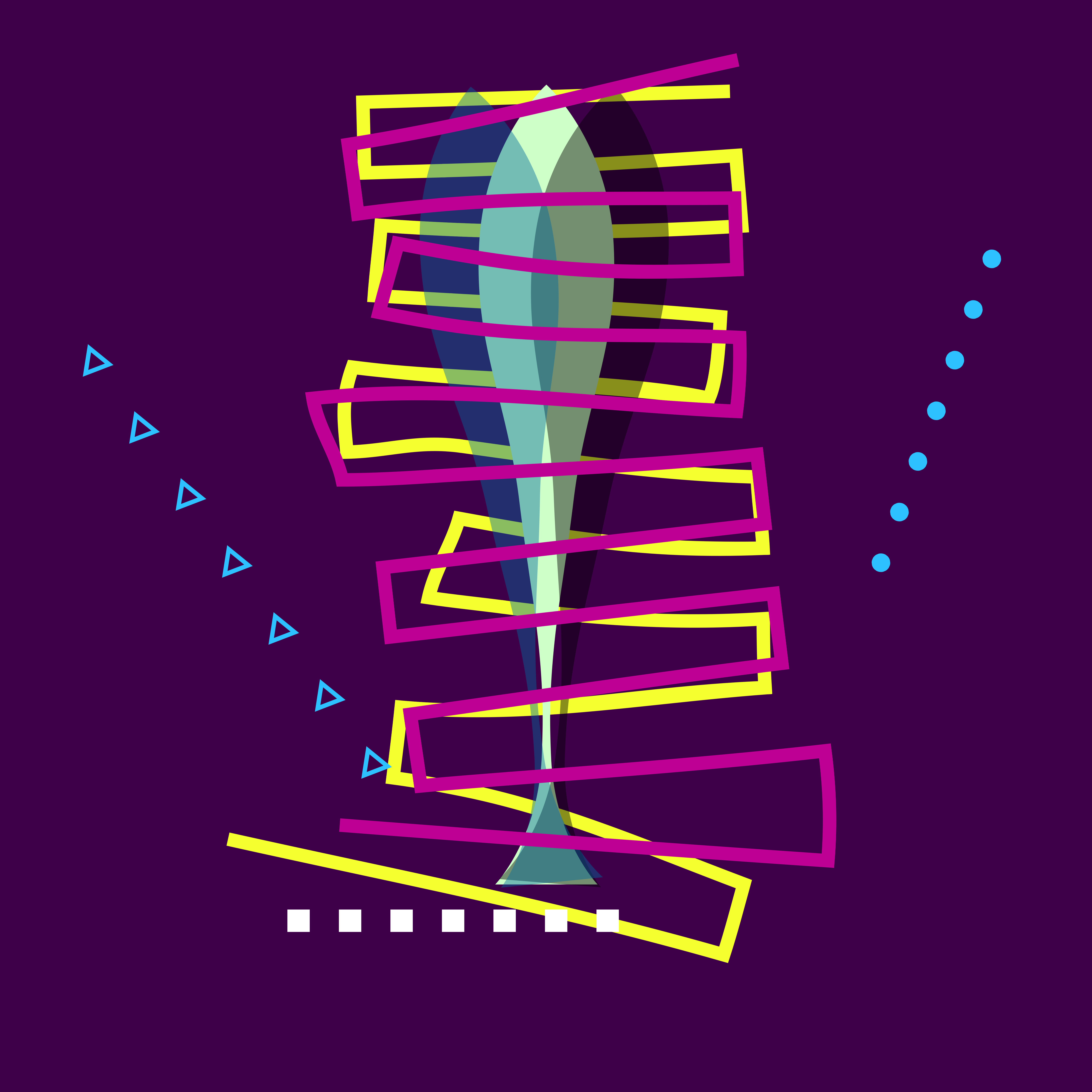 Stylized fish with geometric shapes on purple background