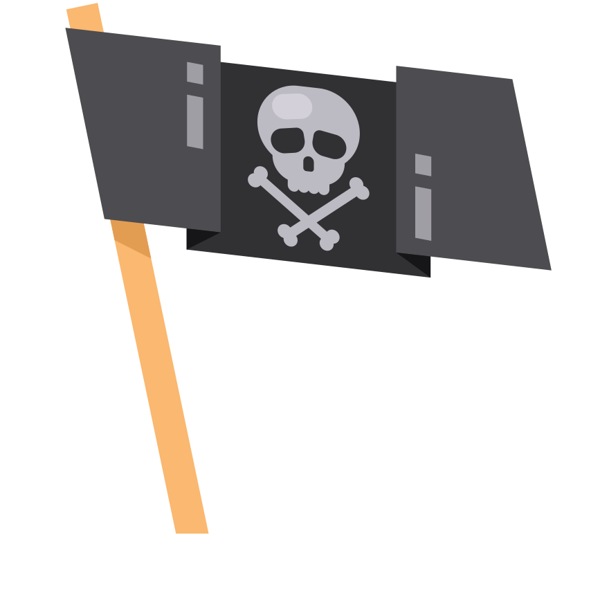 A black pirate flag with a skull and crossbones