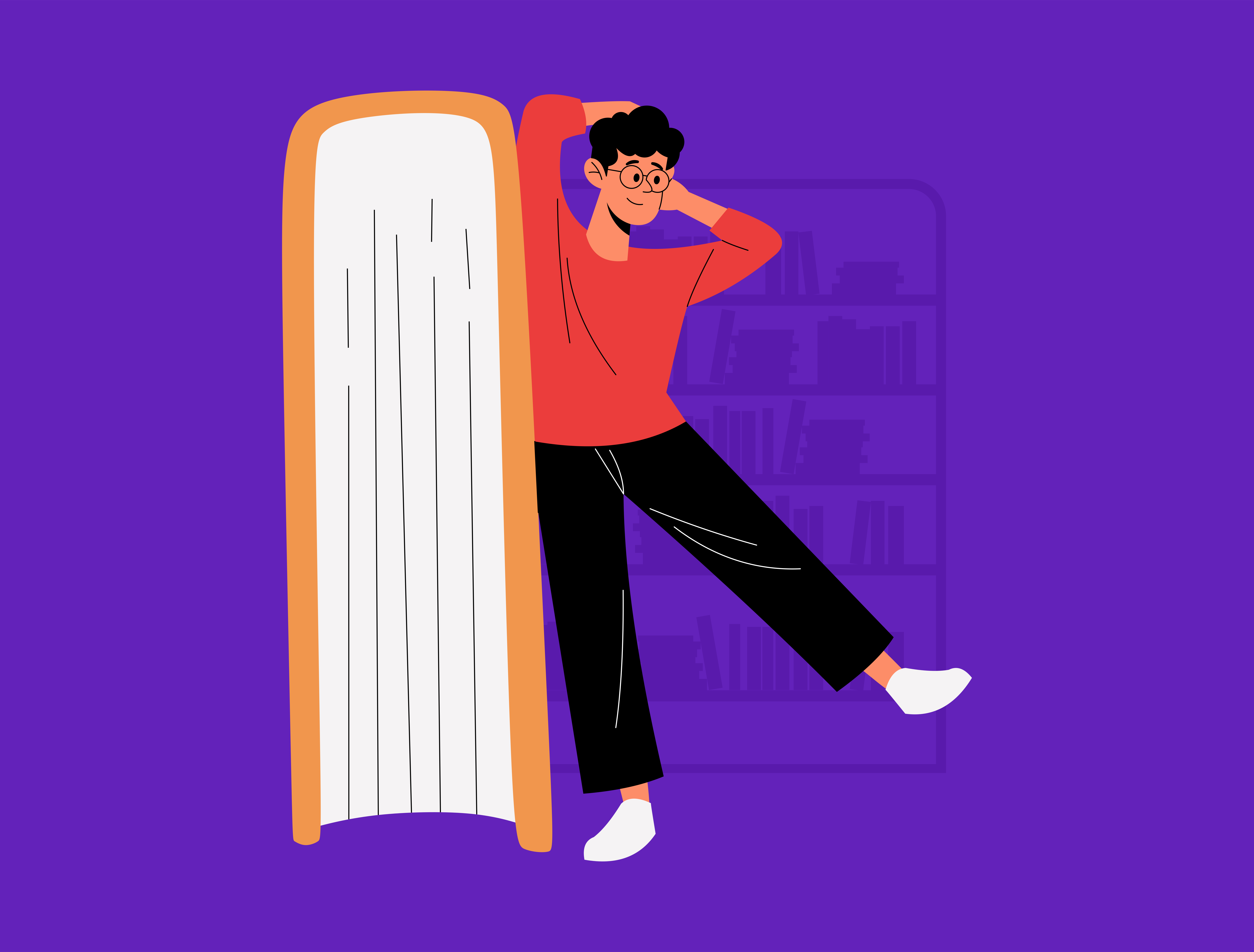 Man peeking from behind a giant book