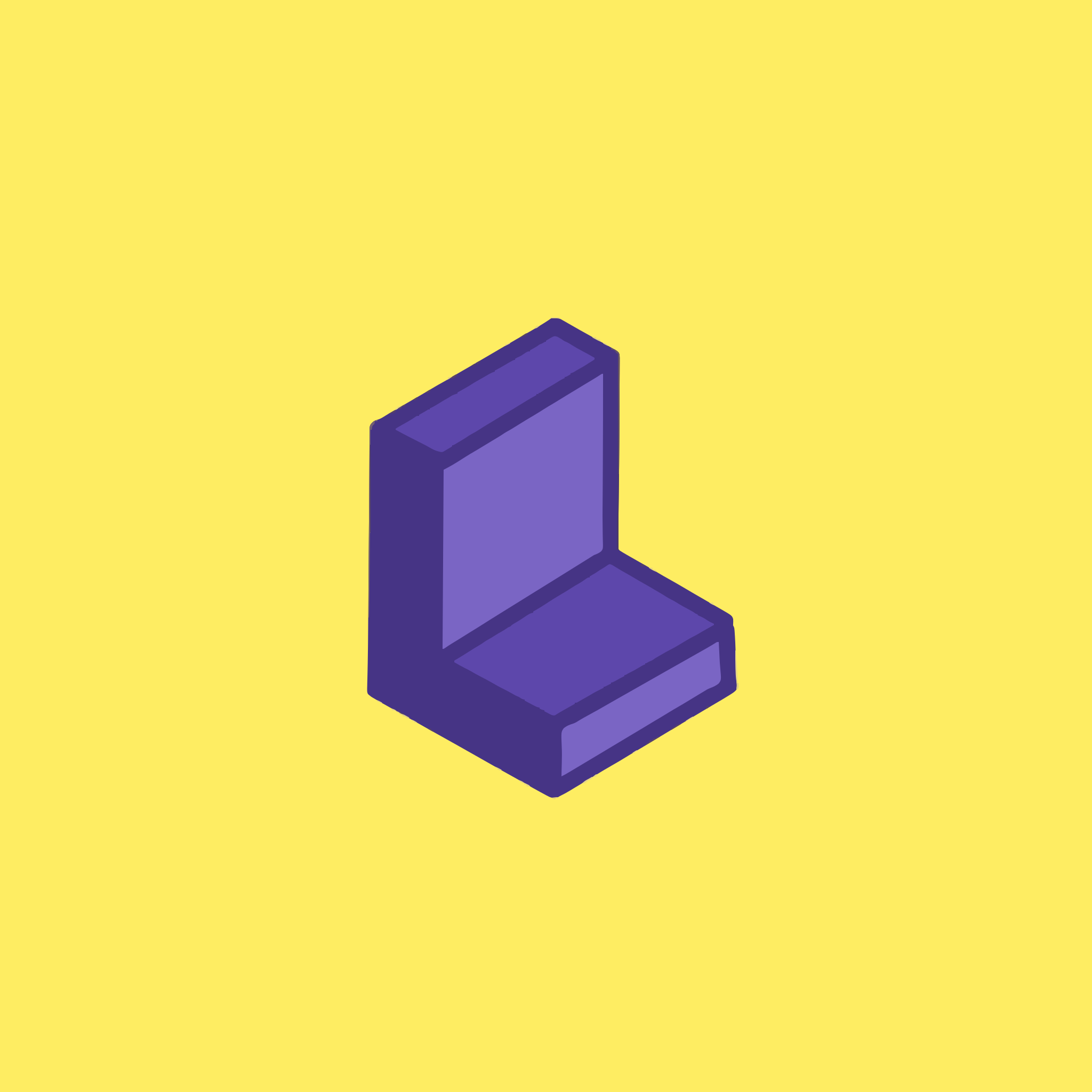 Purple isometric letter l on yellow background