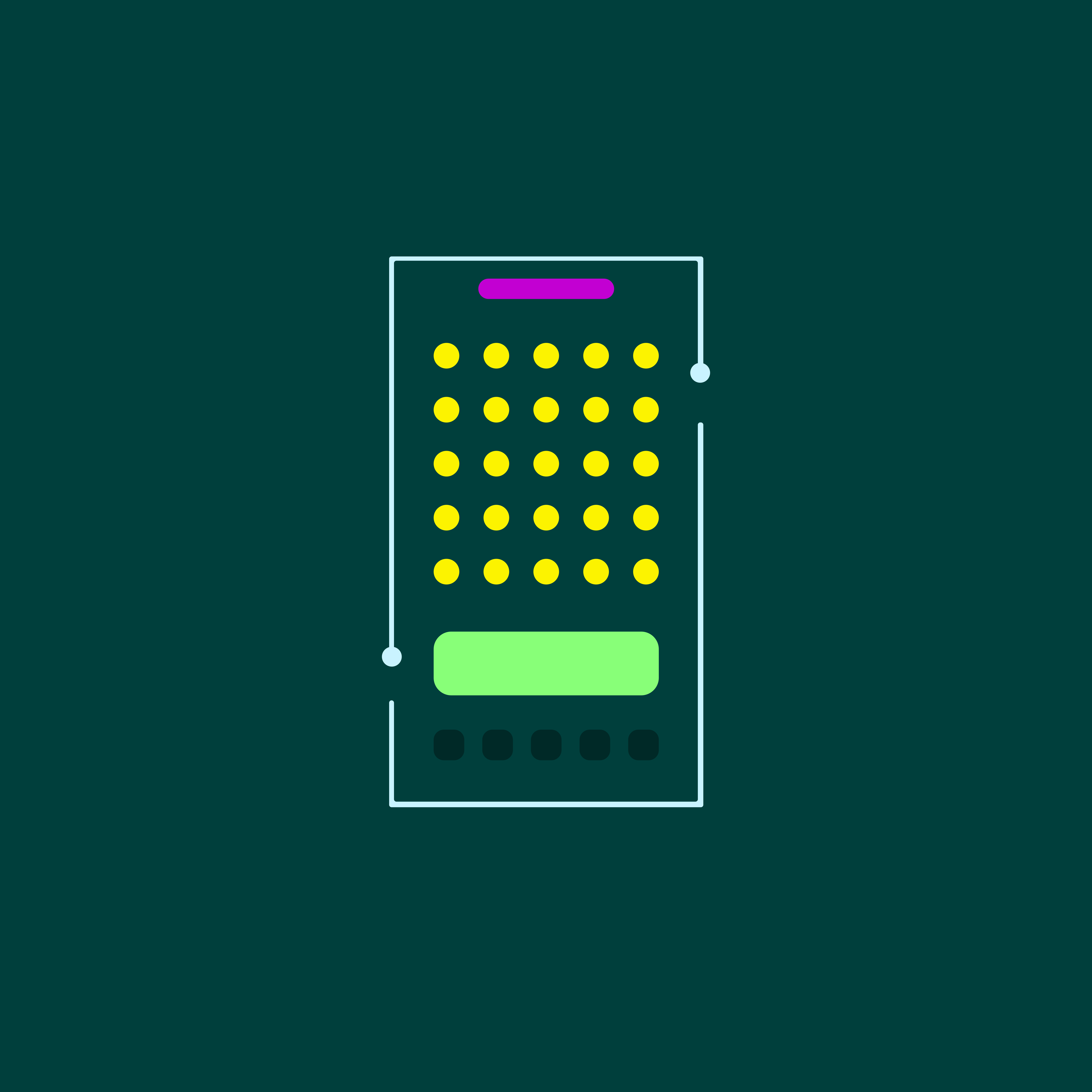 Abstract digital interface with yellow dots and green button.