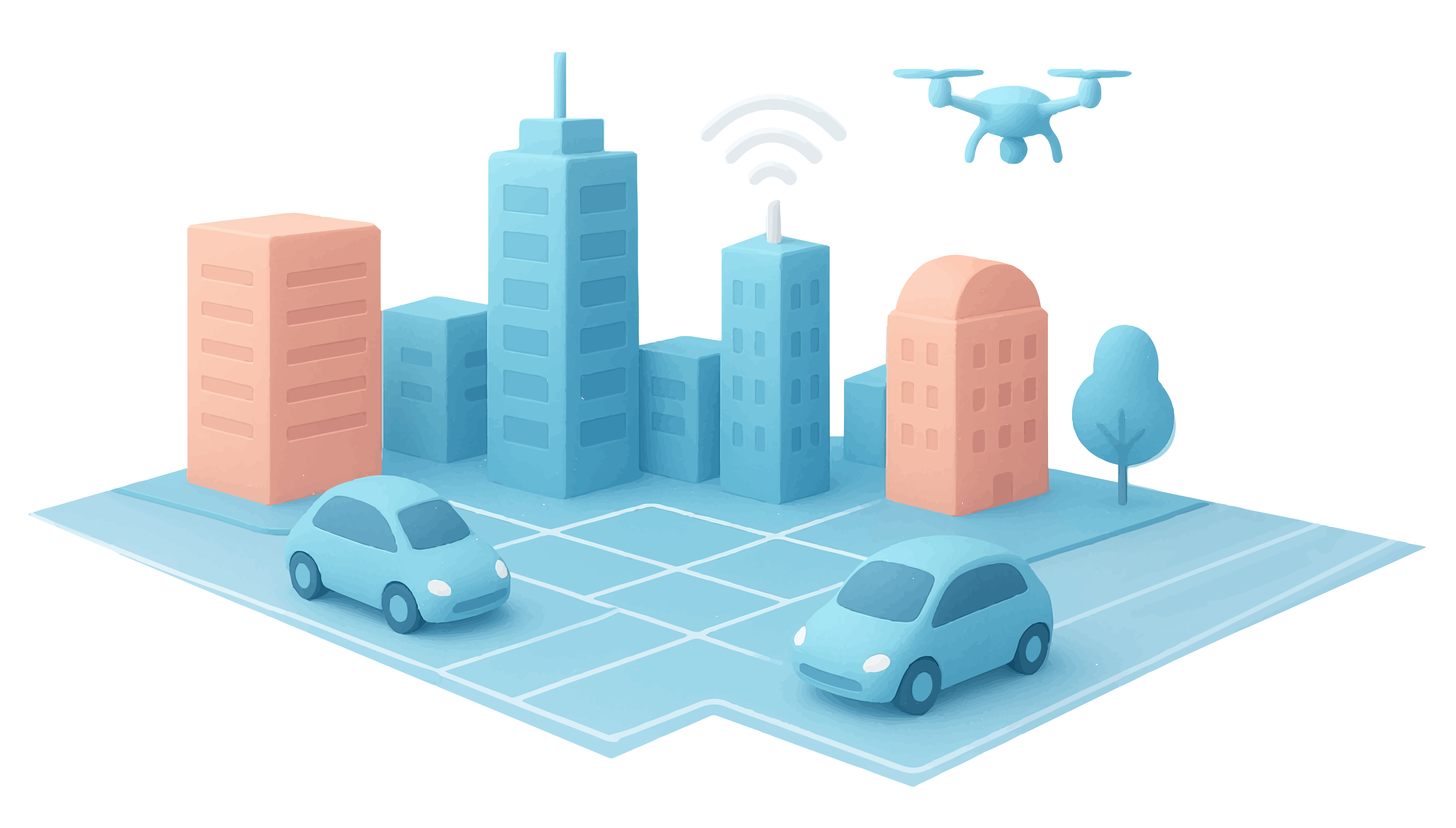 Smart city with drone and autonomous cars