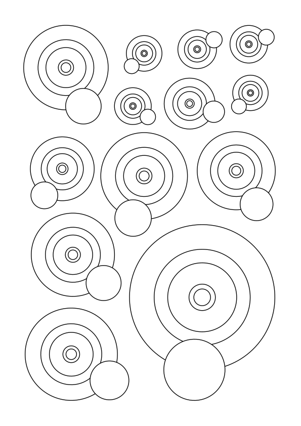 Círculos concéntricos con círculos más pequeños adjuntos.