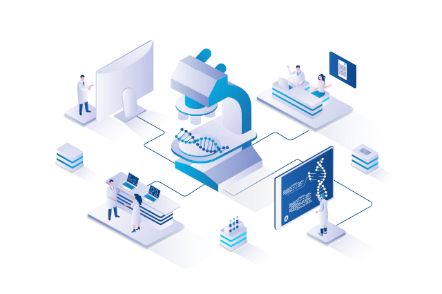 <b>Technical, with light depth.</b> Clean isometric detail in Swabbot-like blues. Take the precision and restraint.