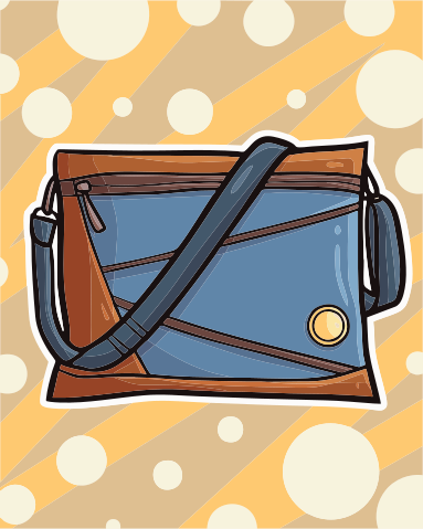 A blue and brown messenger bag with strap.