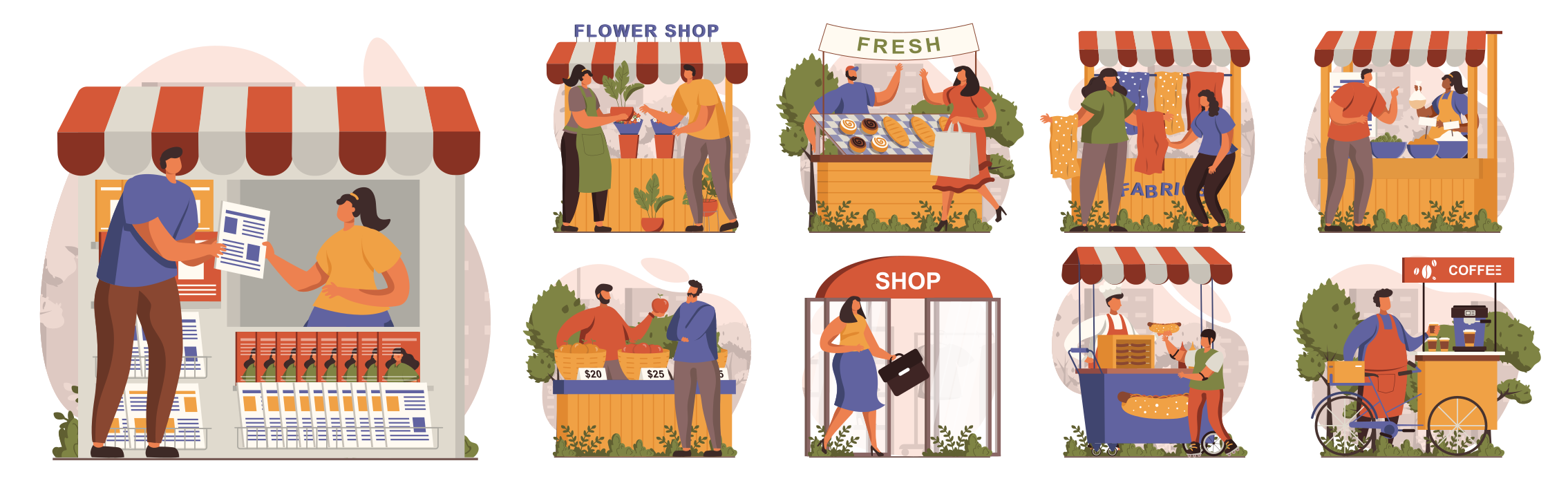 People shopping at various outdoor market stalls