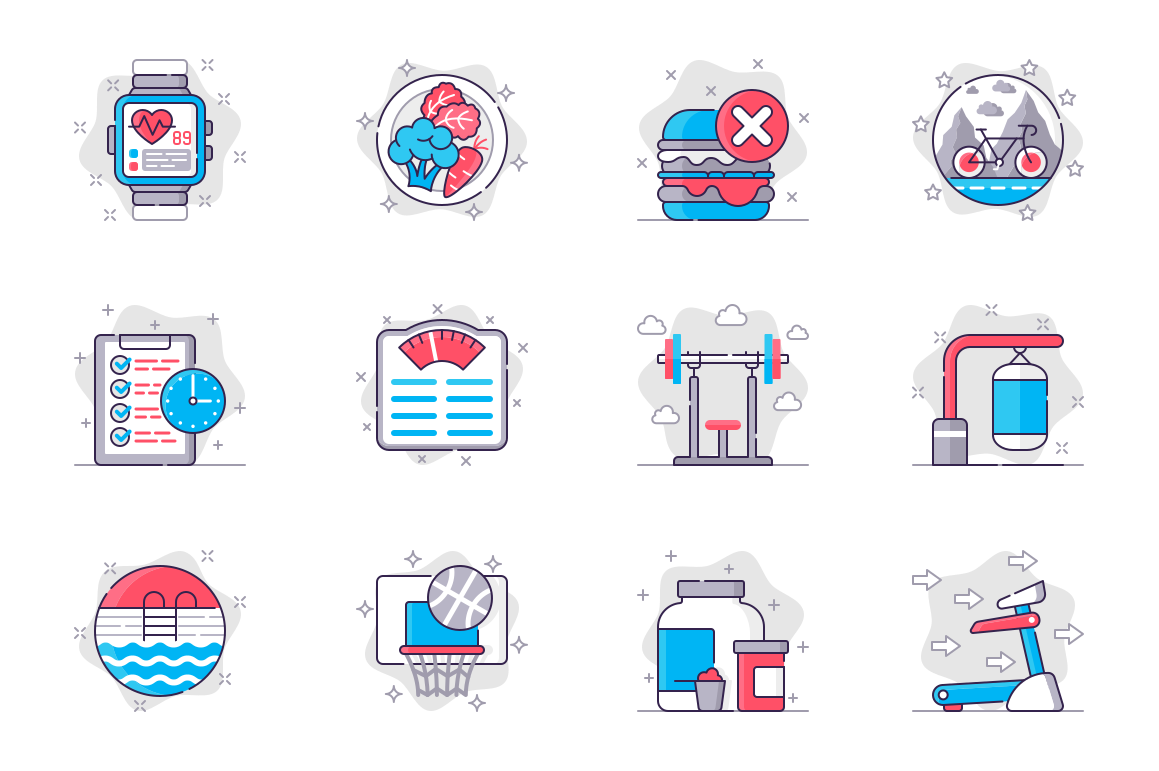 Collection of health and fitness icons