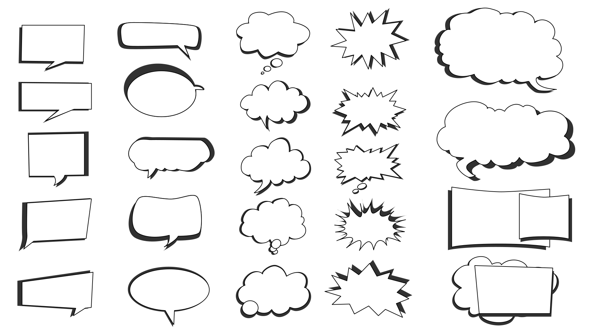 Collection of various hand-drawn speech bubbles