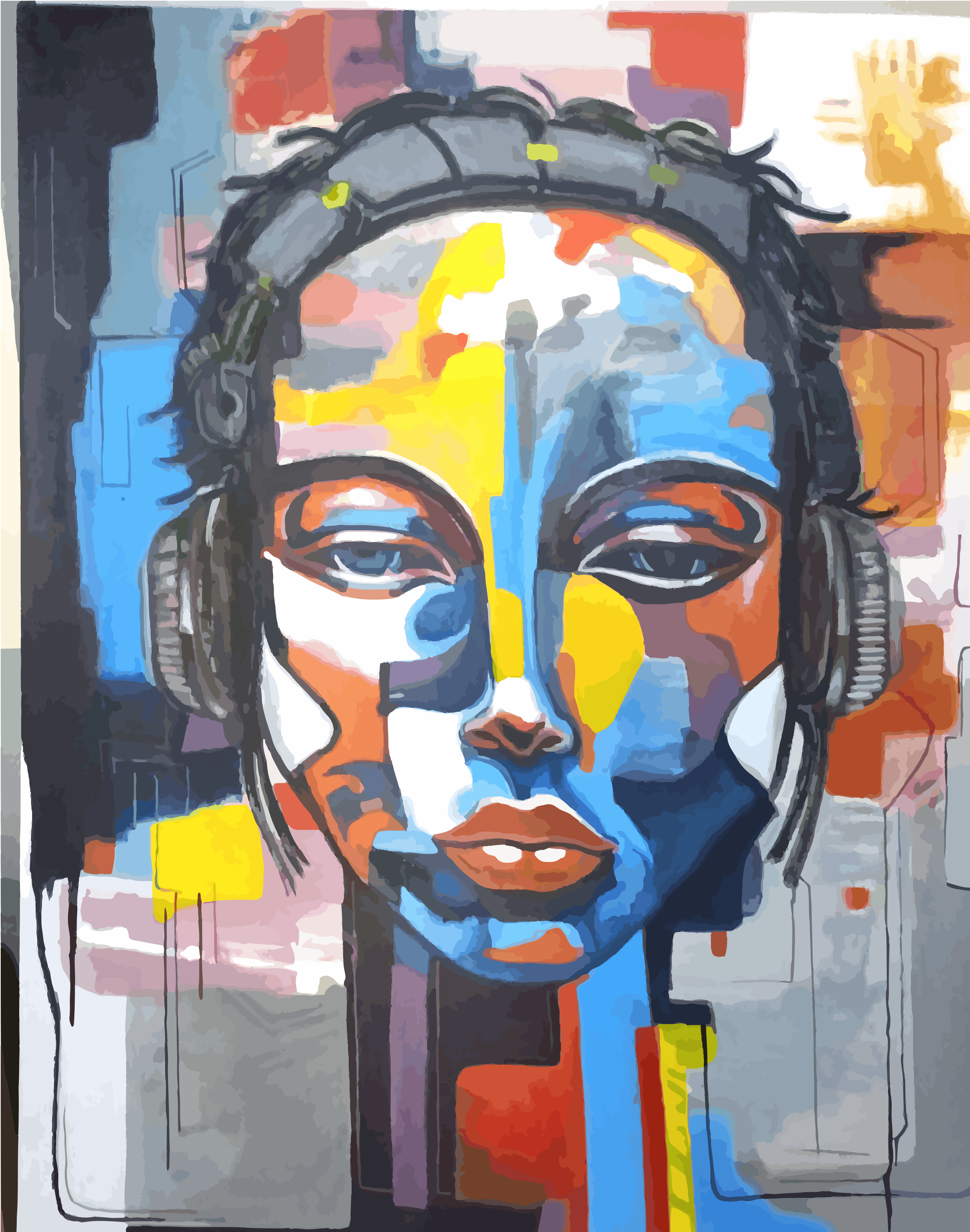 Abstract portrait of a person wearing headphones