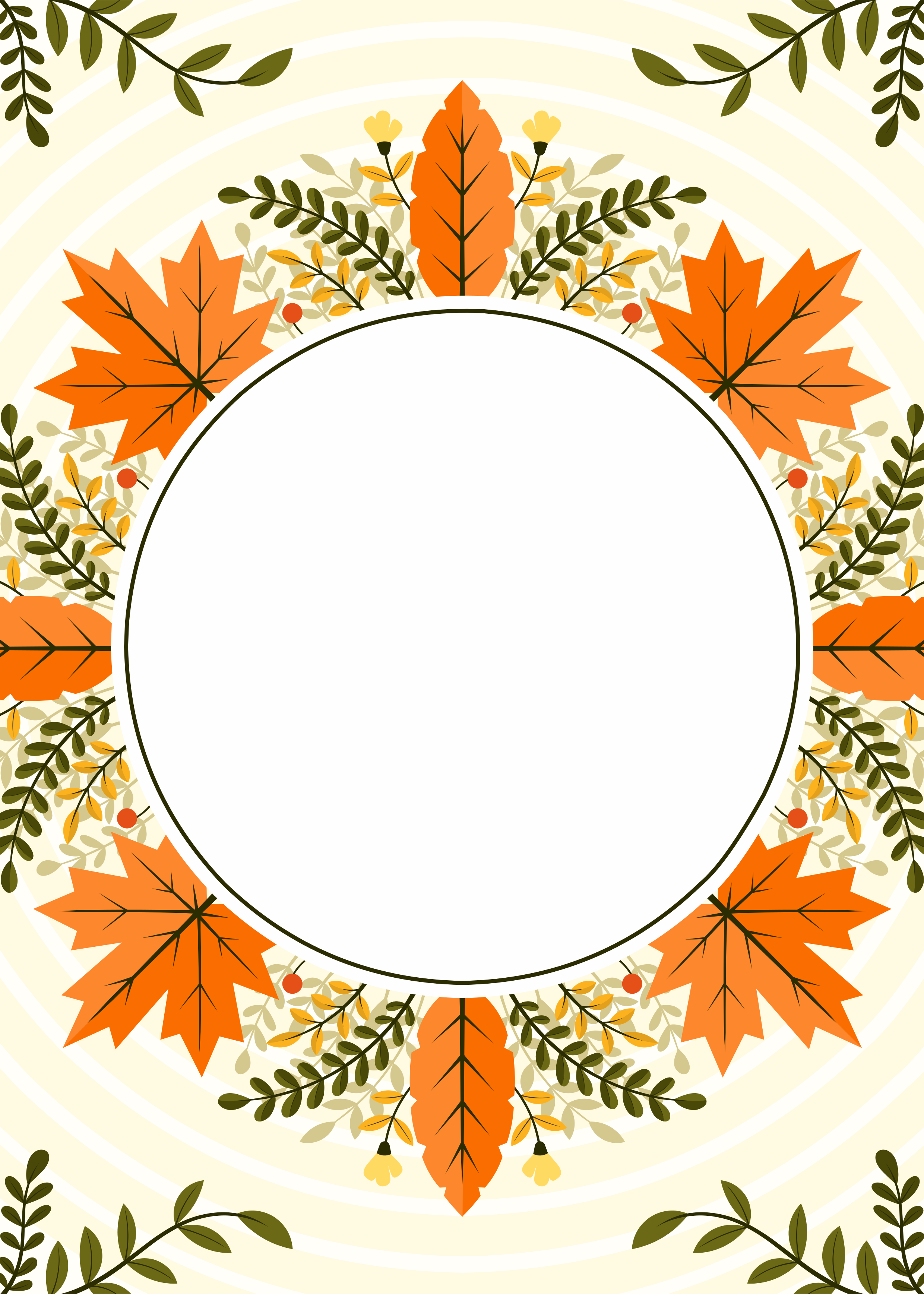 Las hojas otoñales bordean un círculo blanco central.