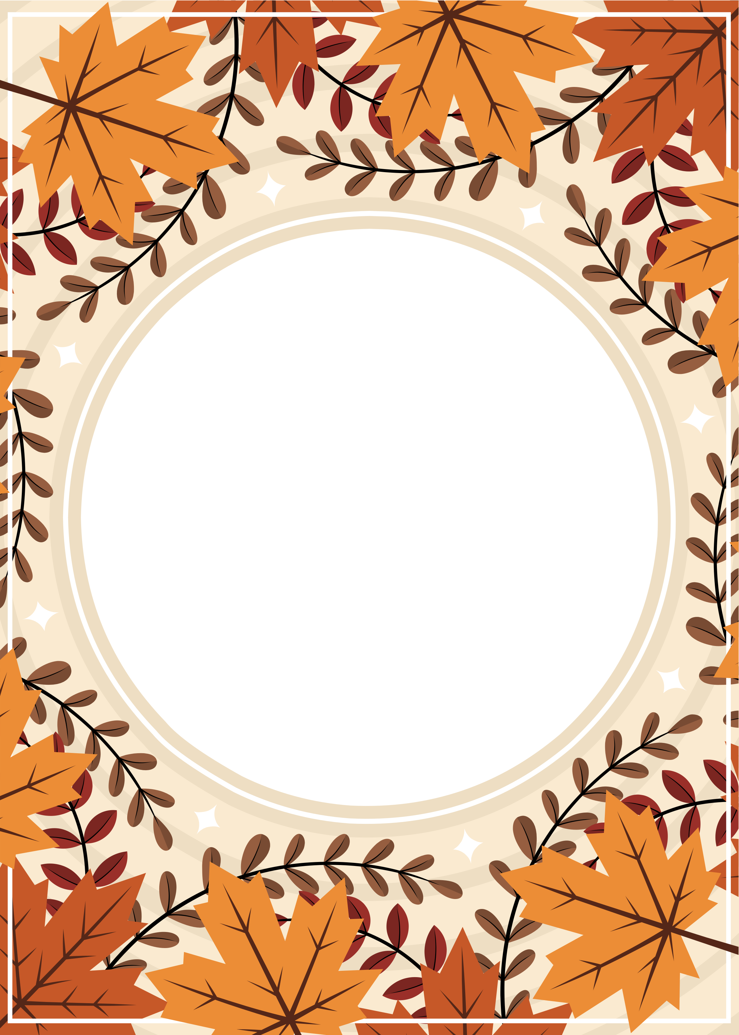 Las hojas otoñales enmarcan un espacio circular en blanco