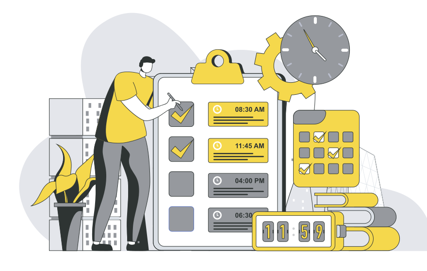 Man checking off tasks on a schedule.